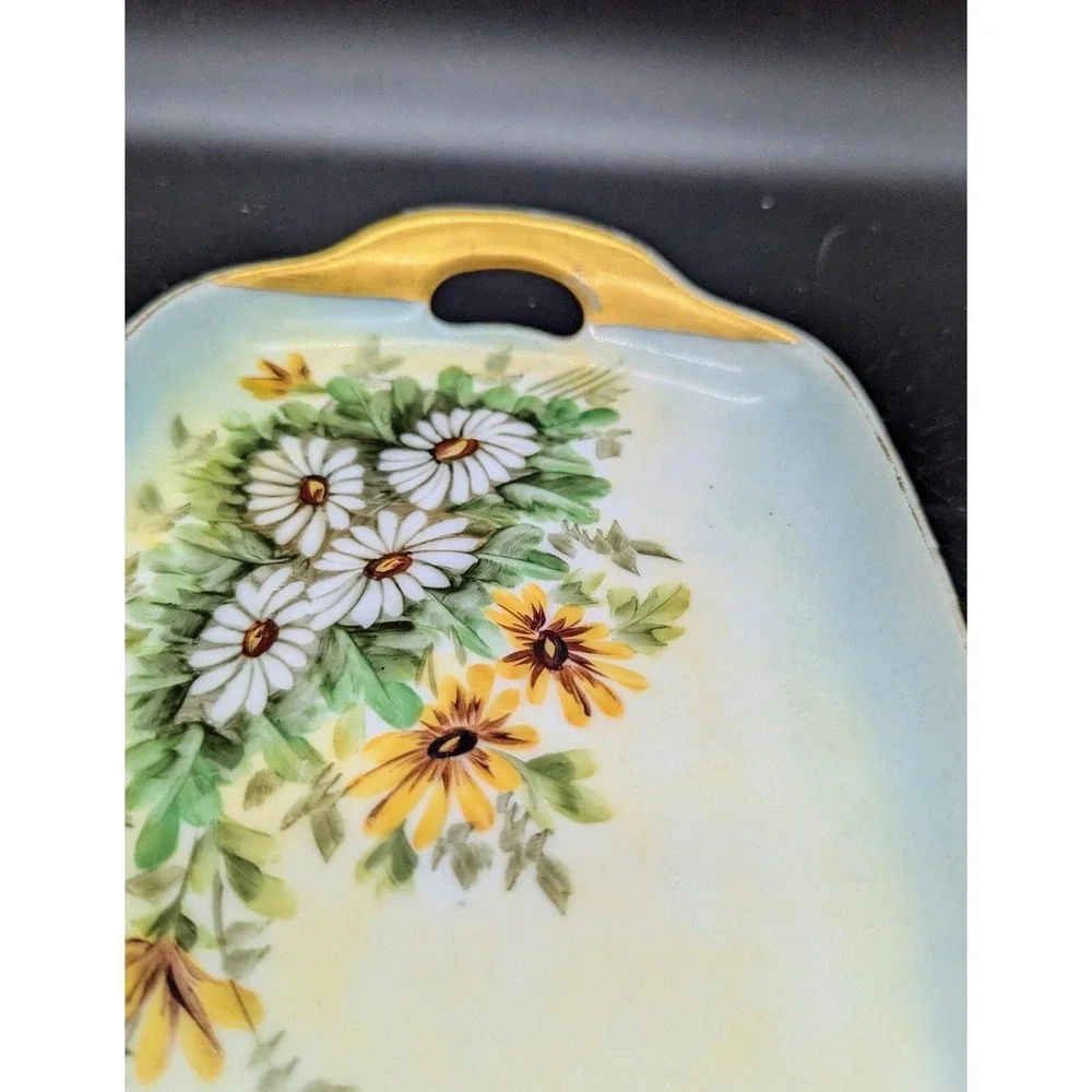 Vintage Porcelain Serving Tray‎ Hand Painted Floral Flower Daisy 17